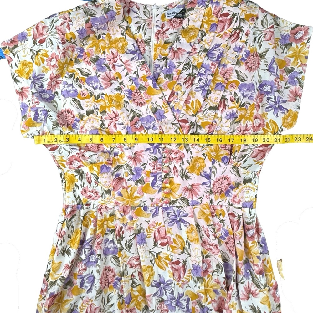 Vintage Floral Midi Dress Cottagecore Pastel Button Front Womens 14 - Picture 5 of 7